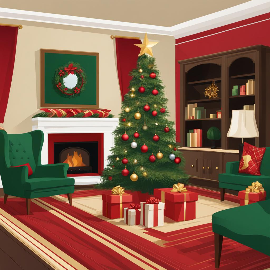 christmas tree clipart in a festively decorated living room - adorned for celebration. 