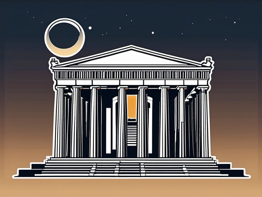 Acropolis Parthenon Night sticker- Ancient Greek temple illuminated at night in Athens, , sticker vector art, minimalist design