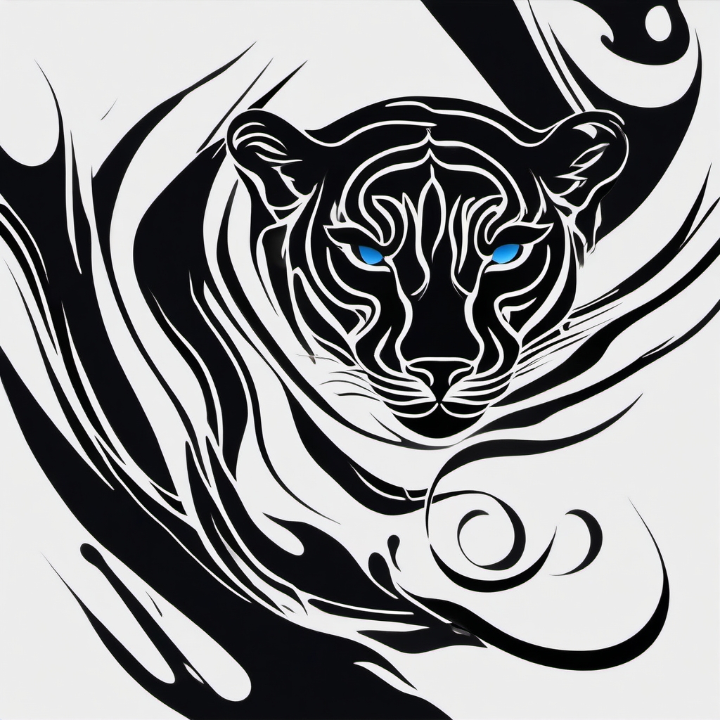 Abstract panther in water tattoo. Fluidity in the wild.  minimalist black white tattoo style