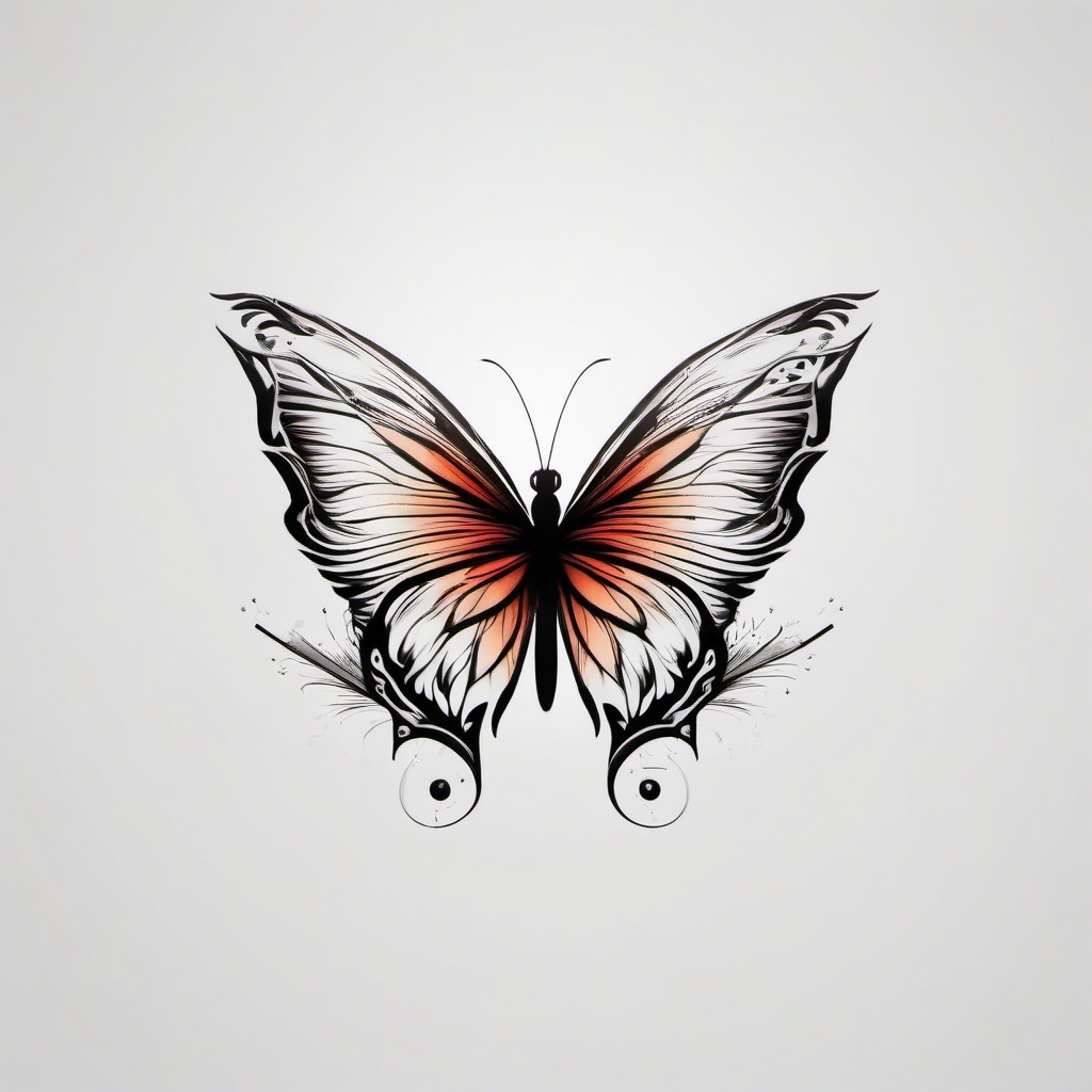 butterfly with feather tattoo  simple color tattoo, minimal, white background