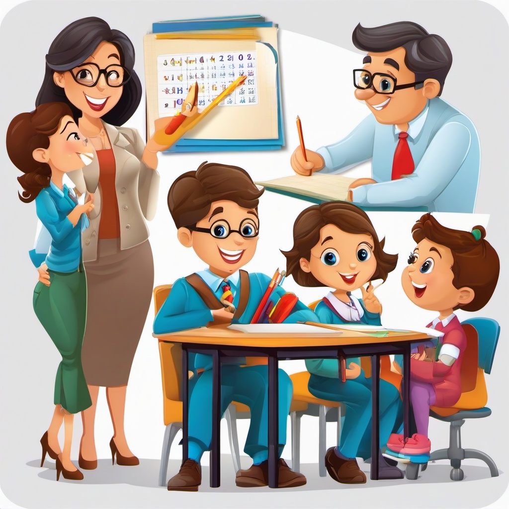 Math clipart - cartoon math teacher helping students  