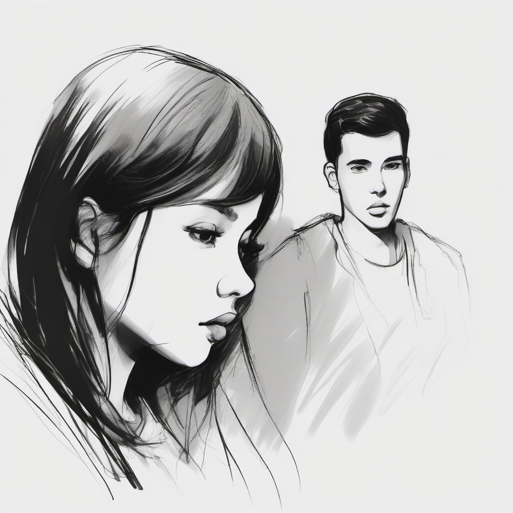 sketch of brother and sister  minimal rough sketch scribbles,doodles,black and white