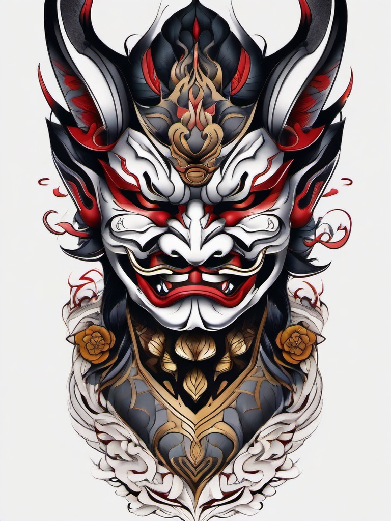 japanese hannya tattoo designs  simple color tattoo,white background,minimal