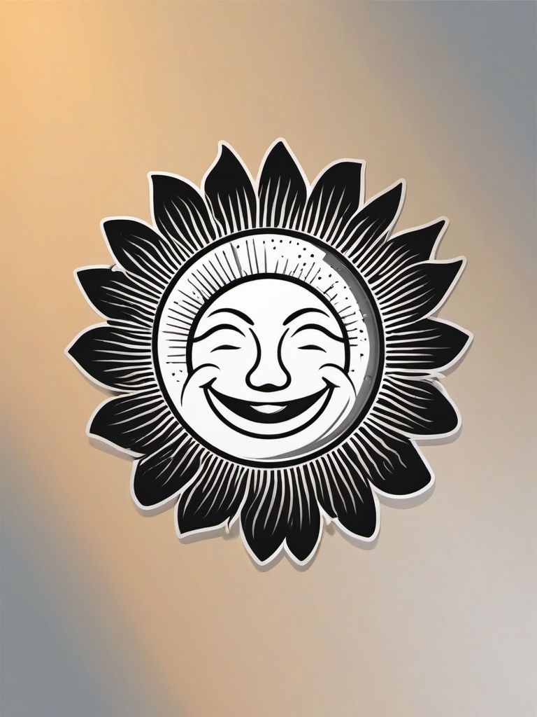 Sun Sticker - Smiling sun icon, ,vector color sticker art,minimal