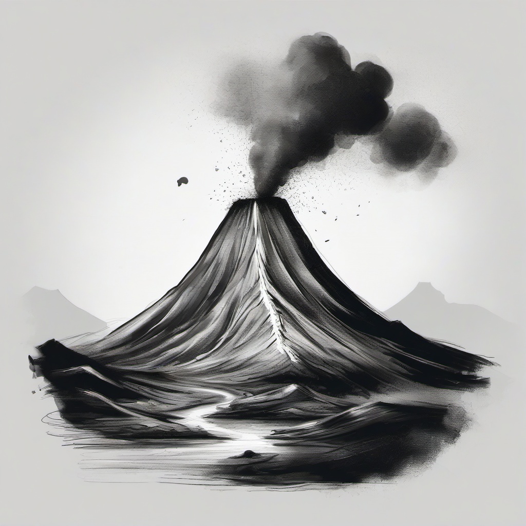 sketch of a volcano  minimal rough sketch scribbles,doodles,black and white