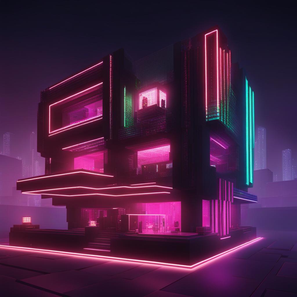 cyberpunk nightclub featuring holographic djs and neon lights - minecraft house design ideas minecraft block style