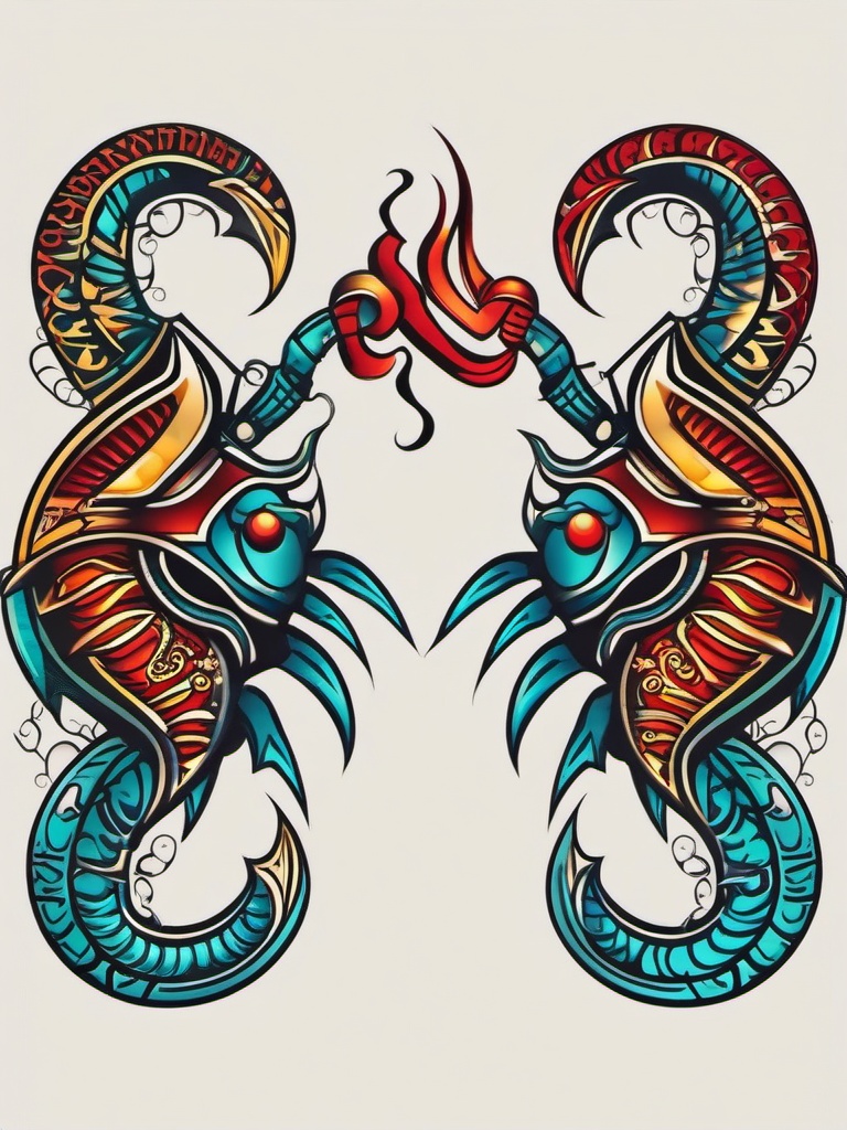 scorpio and pisces combined tattoo  simple vector color tattoo