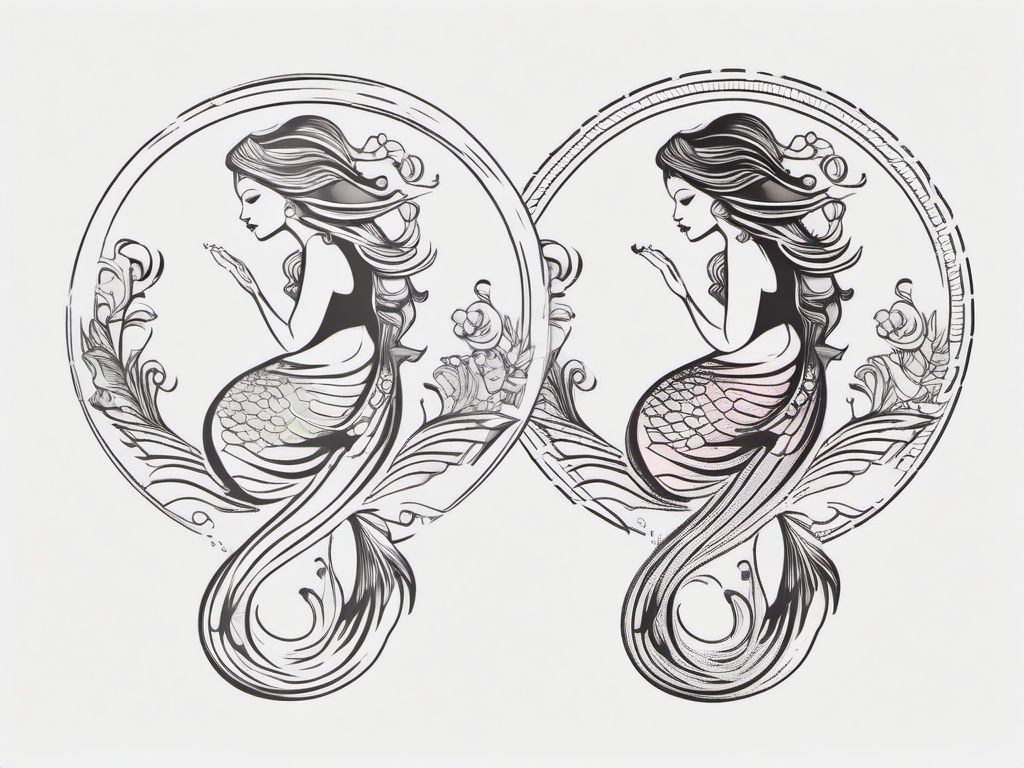 Mermaid Tattoo Small - Embrace subtlety with a small-sized mermaid-themed tattoo for a delicate touch.  simple vector color tattoo,minimal,white background