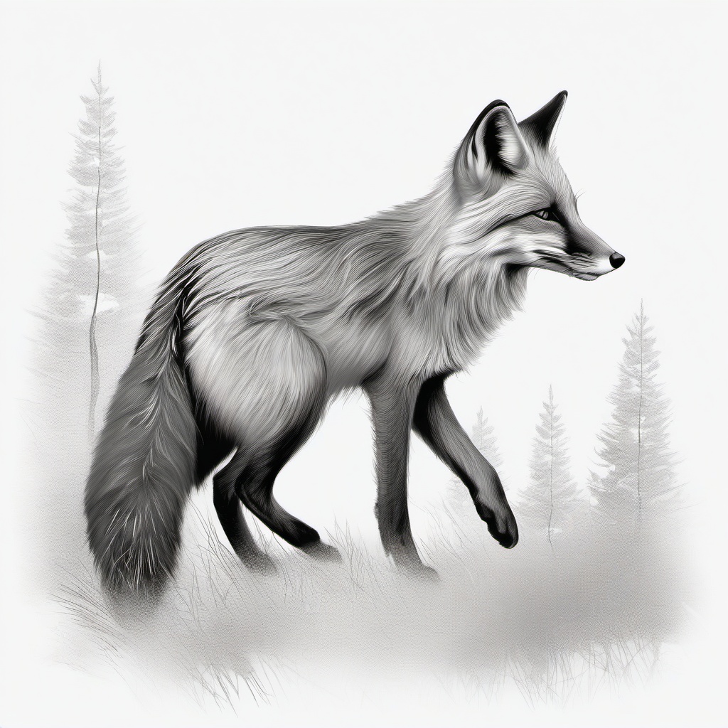 drawing of a silver fox  minimal rough sketch scribbles,doodles,black and white