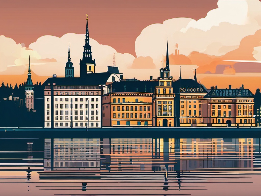 Stockholm clipart - Stockholm Palace and city islands,  color vector clipart