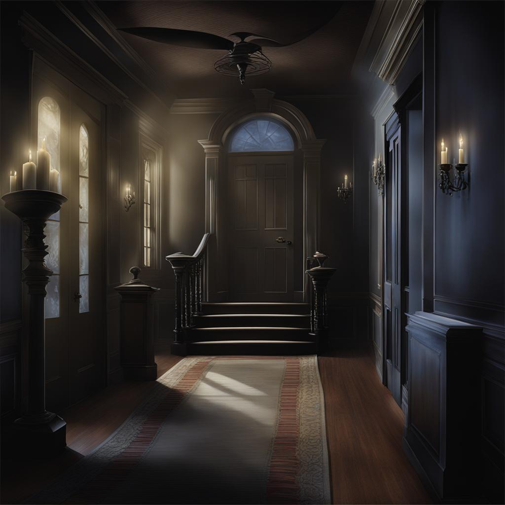 ghostly haunted mansion - paint a haunted mansion with ghostly apparitions floating through the halls, setting a spooky atmosphere. 