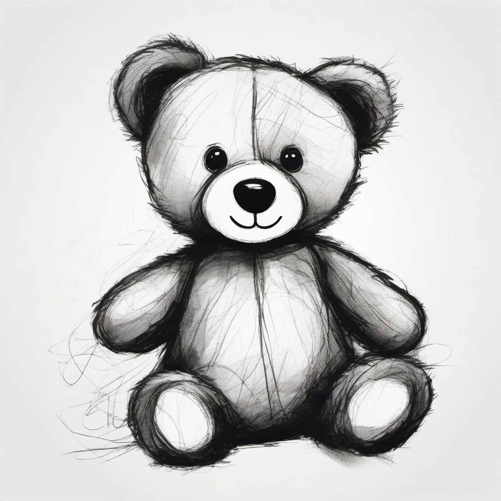 drawing of a teddy bear with a toy  minimal rough sketch scribbles,doodles,black and white