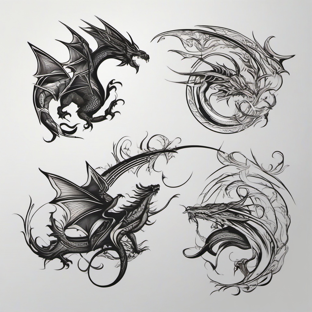 Draken Tattoos - Tattoos inspired by drakens, possibly referring to a specific fantasy creature.  simple color tattoo,minimalist,white background