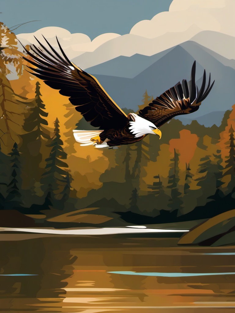 Eagle clipart - eagle flying over a river  