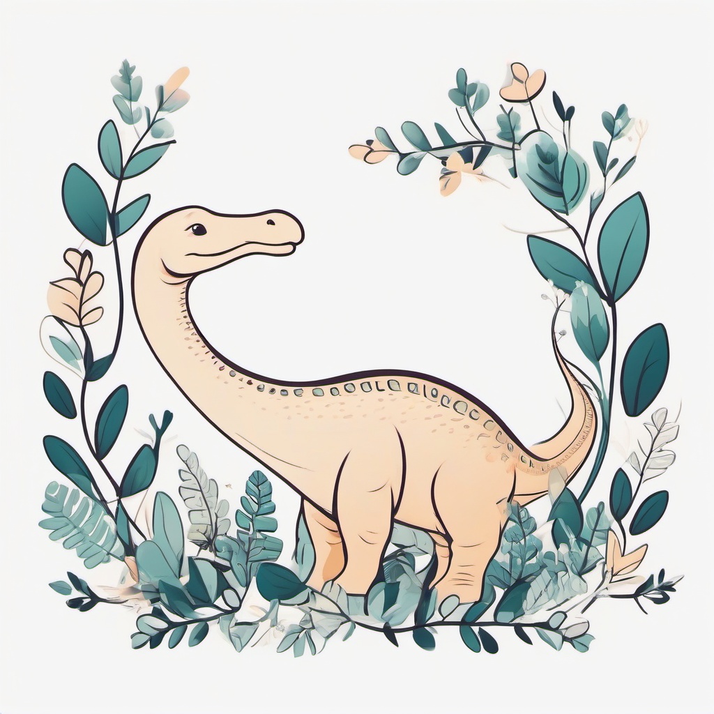 Cute Brontosaurus Tattoo - Embrace whimsy with a cute and endearing Brontosaurus-themed tattoo.  simple vector color tattoo,minimal,white background