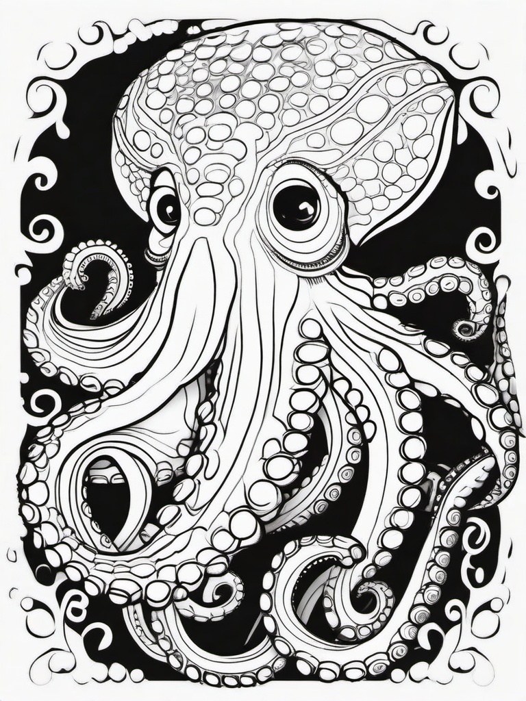 Octopus Coloring Pages - Octopus with a seahorse  simple coloring pages