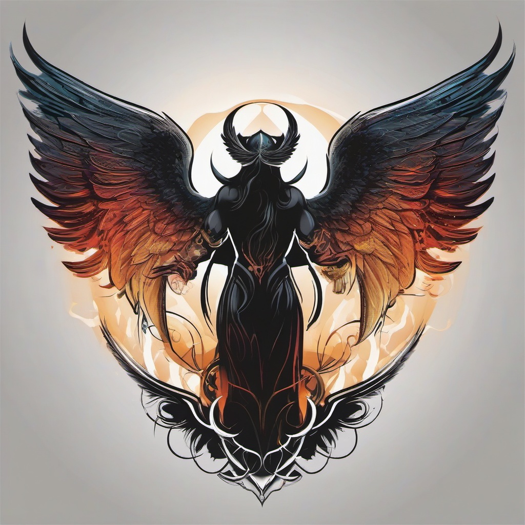 Tattoo Angel Demon-Capturing the cosmic balance with a tattoo featuring an angel and demon, symbolizing the eternal dance of light and dark, good and evil.  simple vector color tattoo