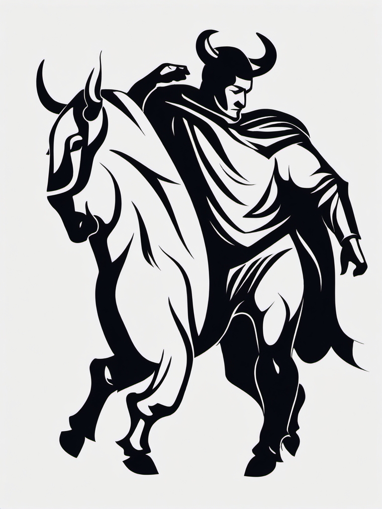 Bull and matador ink. Symbolic dance of strength.  minimalist black white tattoo style