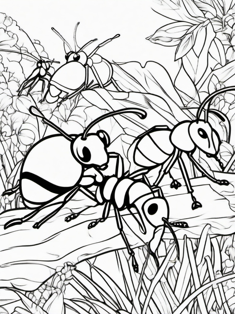 Bug Coloring Pages - Ants working together to carry food  simple coloring pages