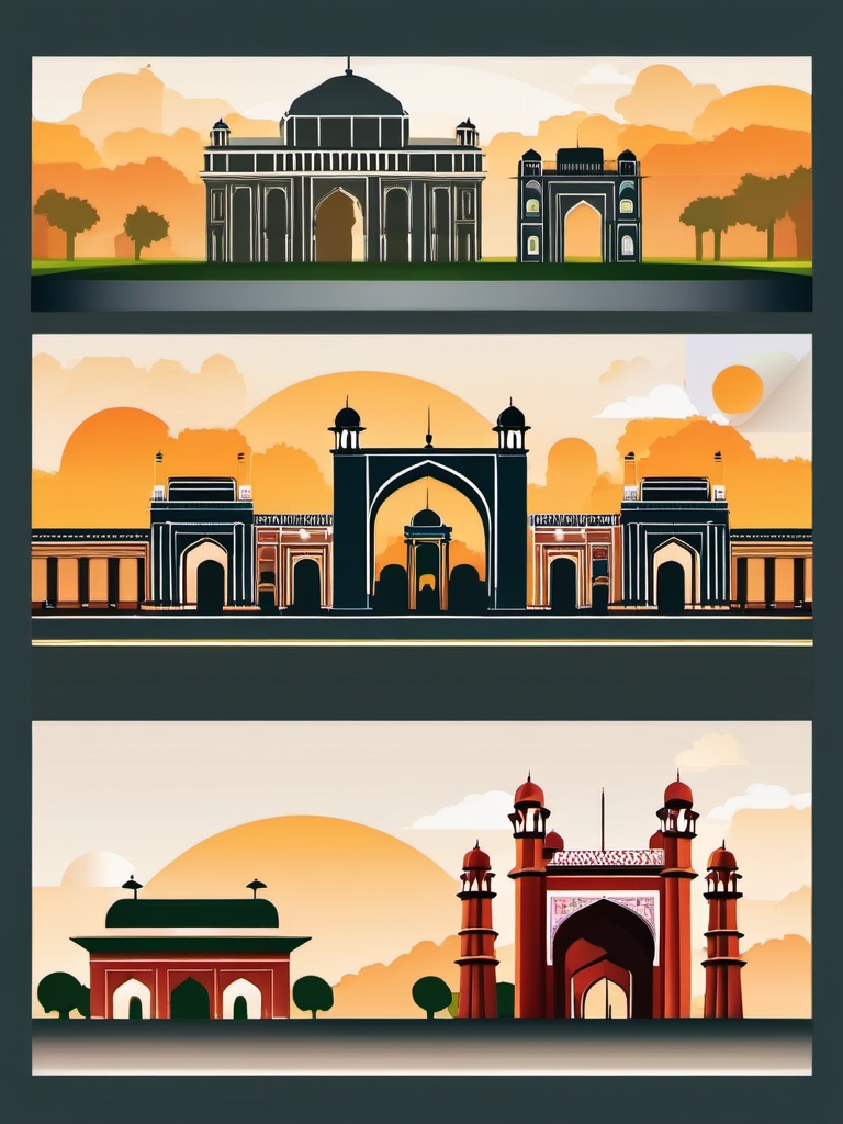 New Delhi clipart - India Gate and Jama Masjid in India, ,color clipart vector style