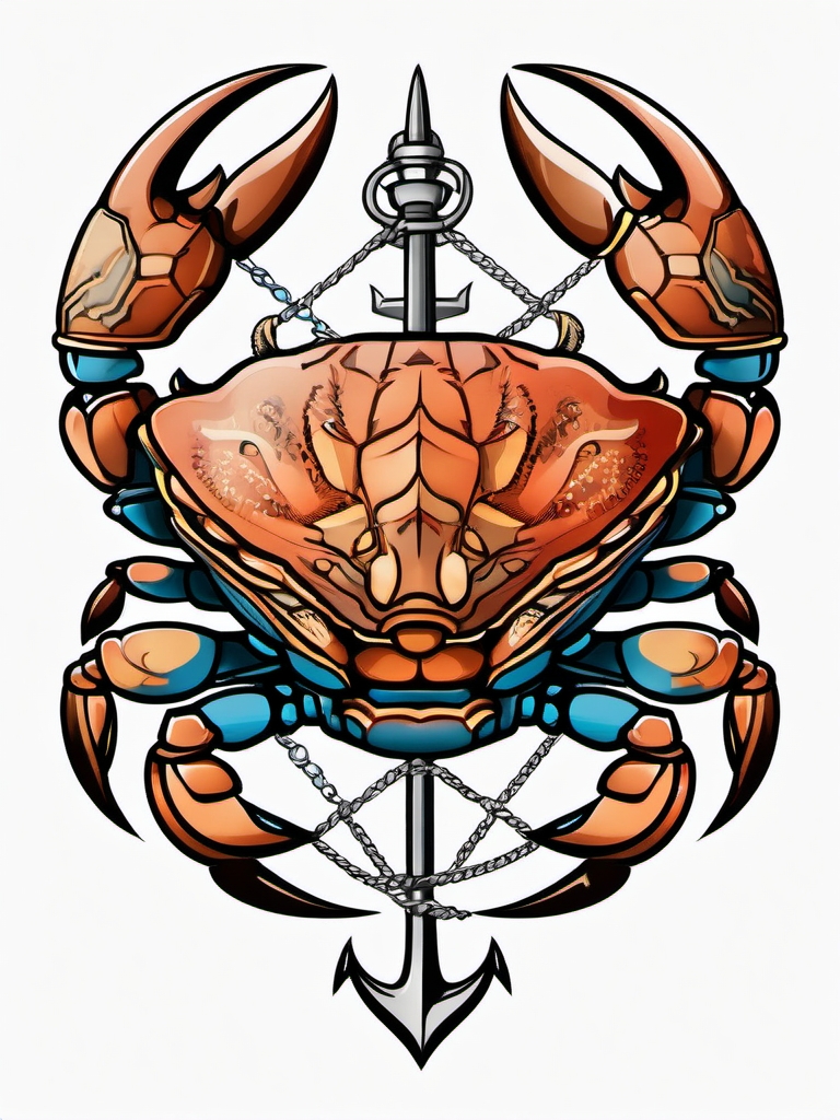 Crab and anchor tattoo. Stability and emotional strength.  color tattoo design, white background