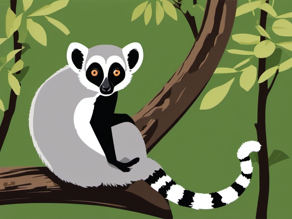 Lemur Clipart - Lemur swinging through the trees in Madagascar , minimal, 2d