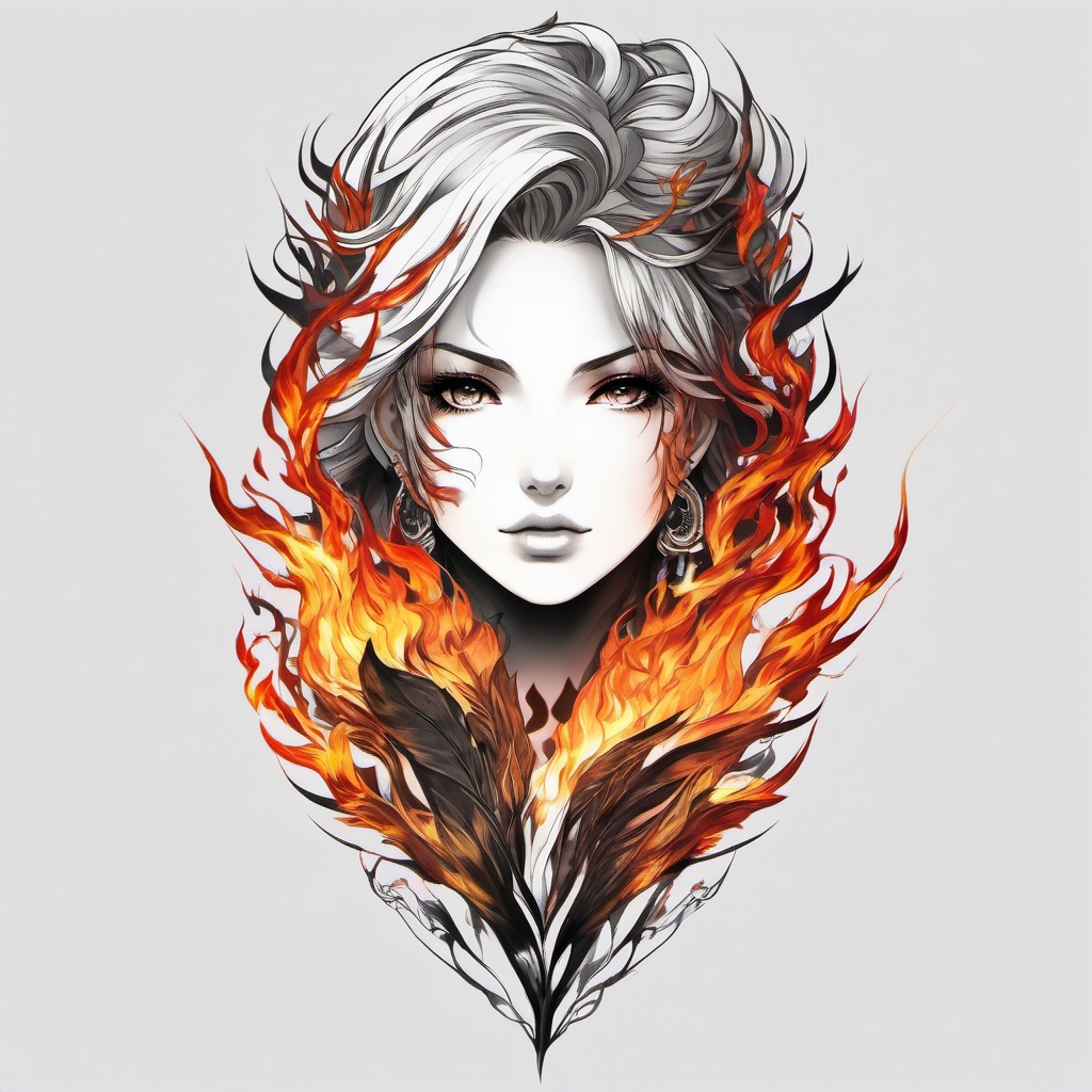 fire anime tattoos  simple color tattoo,white background