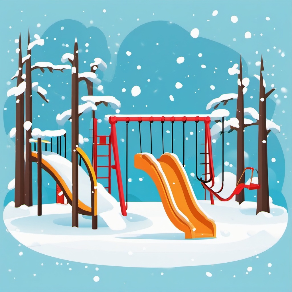 Snowy Playground clipart - Snowy playground with swings and slides, ,vector color clipart,minimal