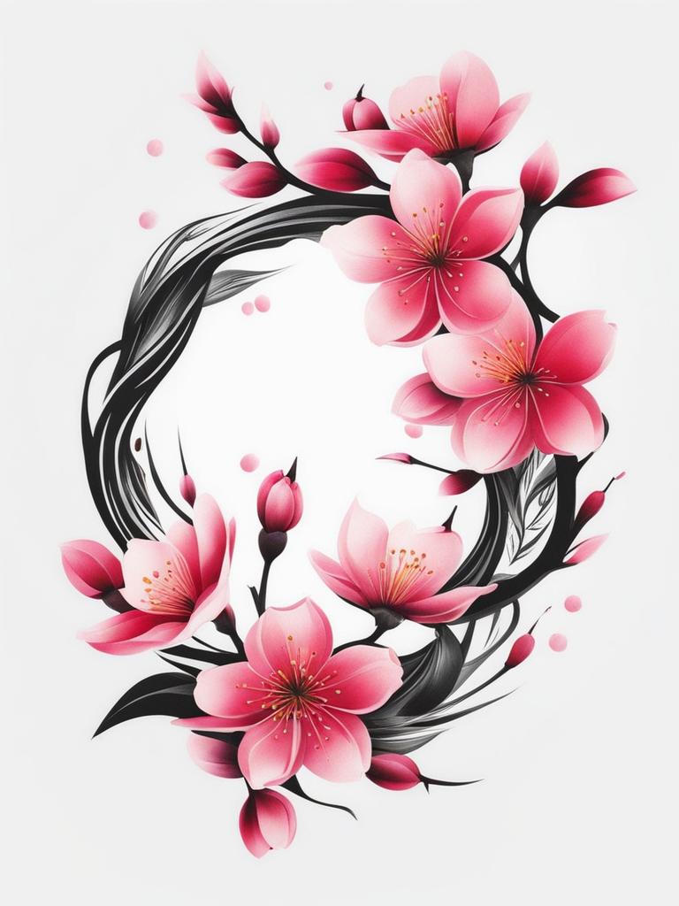 Cherry blossom tattoo for guys, Tattoos featuring cherry blossoms, often chosen by men. ,colorful, tattoo pattern, clean white background