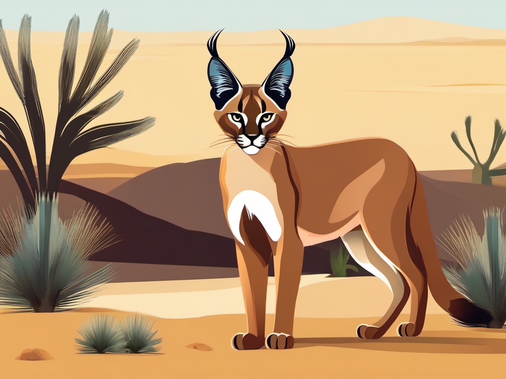 Caracal Clip Art - Caracal with tufted ears in the desert,  color vector clipart, minimal style