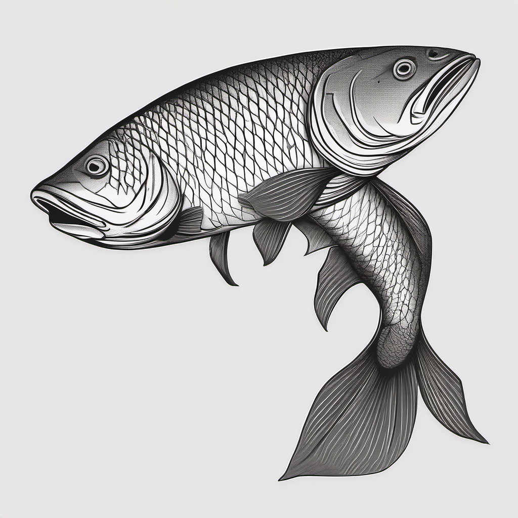 drawing of arapaima fish  minimal rough sketch scribbles,doodles,black and white