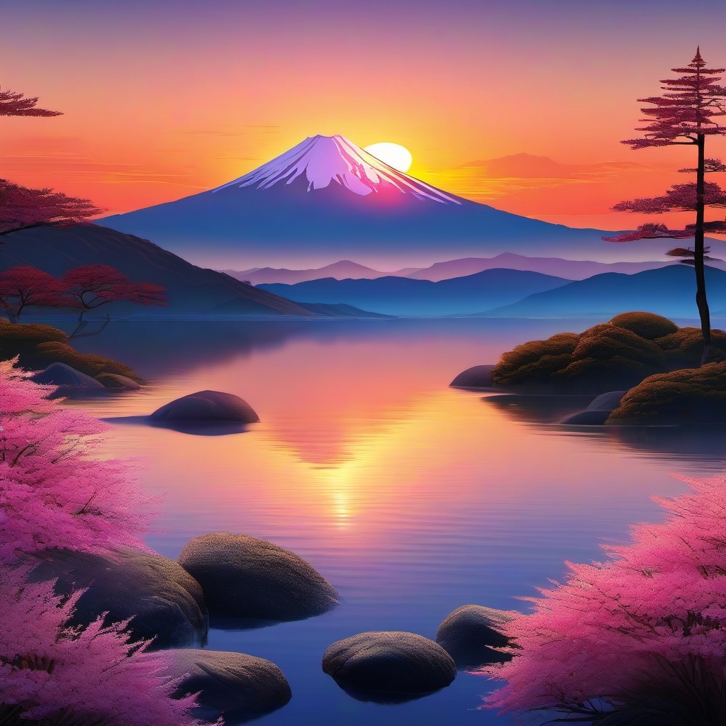 Sunrise Background - Serene Sunrise Over Mount Fuji, Japan  wallpaper style, intricate details, patterns, splash art, light colors