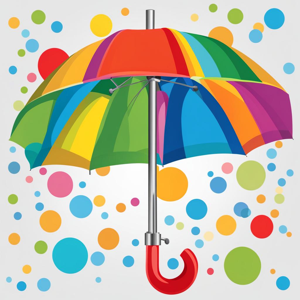 umbrella clipart: colorful umbrella shielding from a rain shower. 