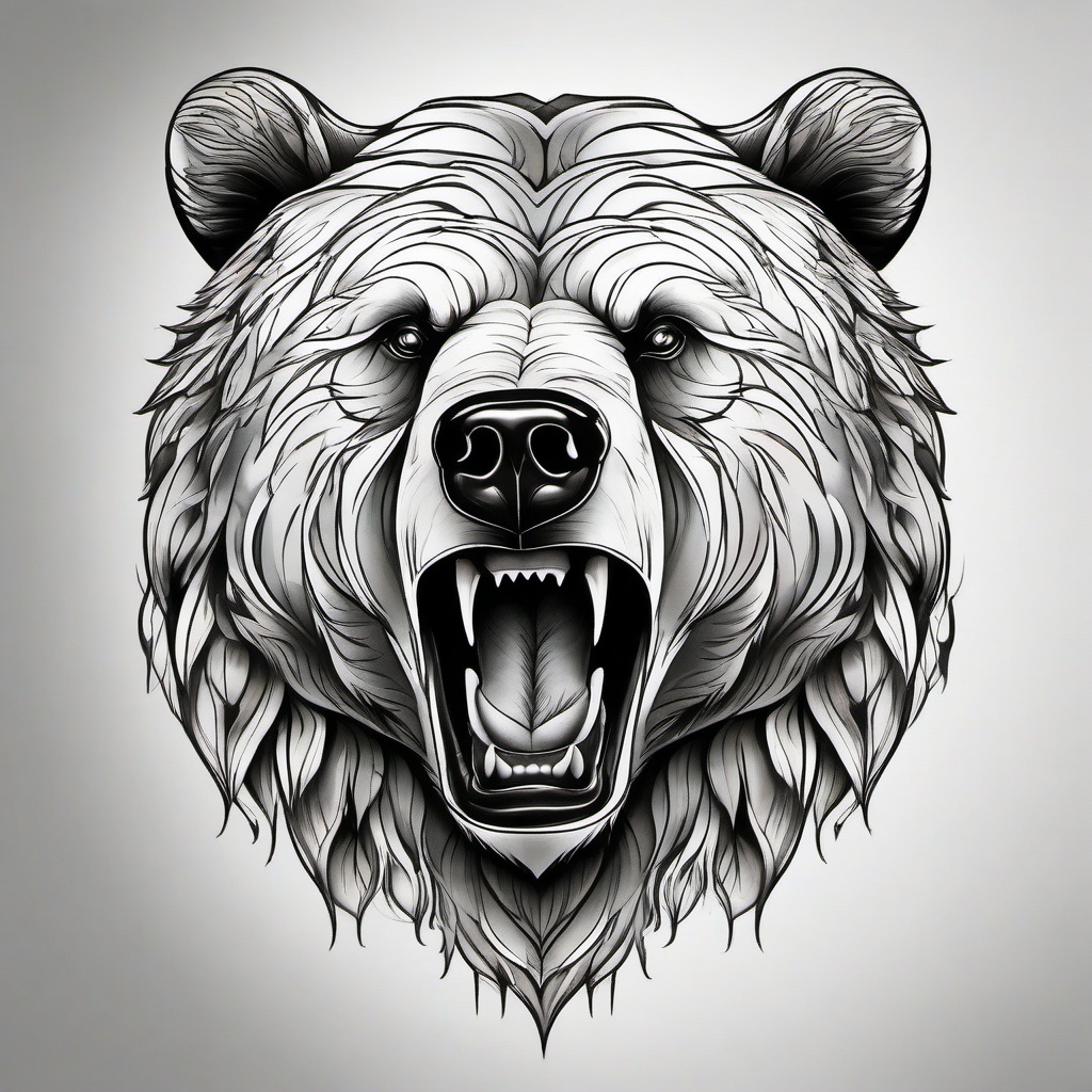 Bear tattoo, Mighty bear tattoo, signifying strength and courage. , tattoo color art, clean white background