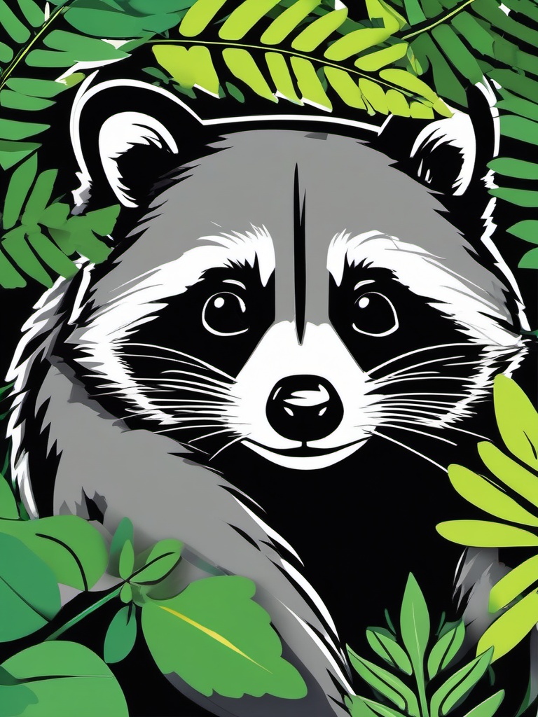 Raccoon Clipart in the Forest,Mischievous raccoon in a lush forest, symbolizing cleverness and adaptability. 