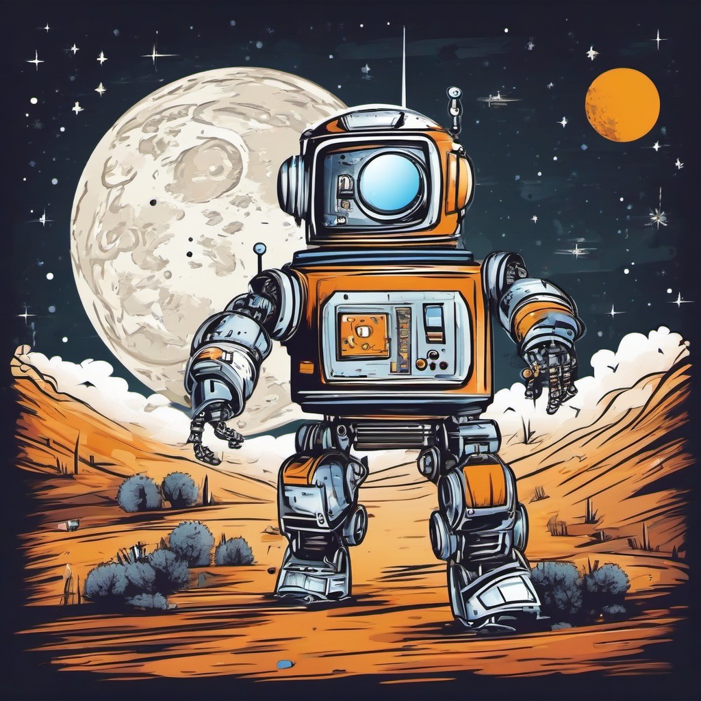 robot going to the moon  , vector illustration, clipart