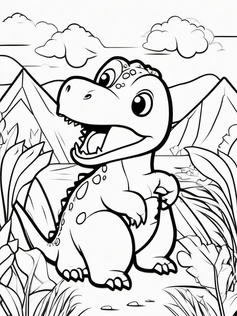 Kawaii Dinosaur Coloring Pages - Cute Dinosaurs with Fun Expressions  minimal black outline printable sheet, coloring page