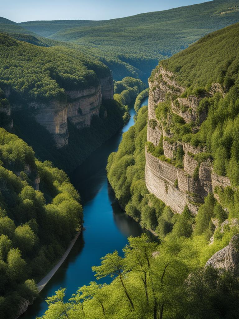 enchanted gorges du tarn - illustrate the enchanting beauty of the gorges du tarn, a dramatic canyon carved by the tarn river. 