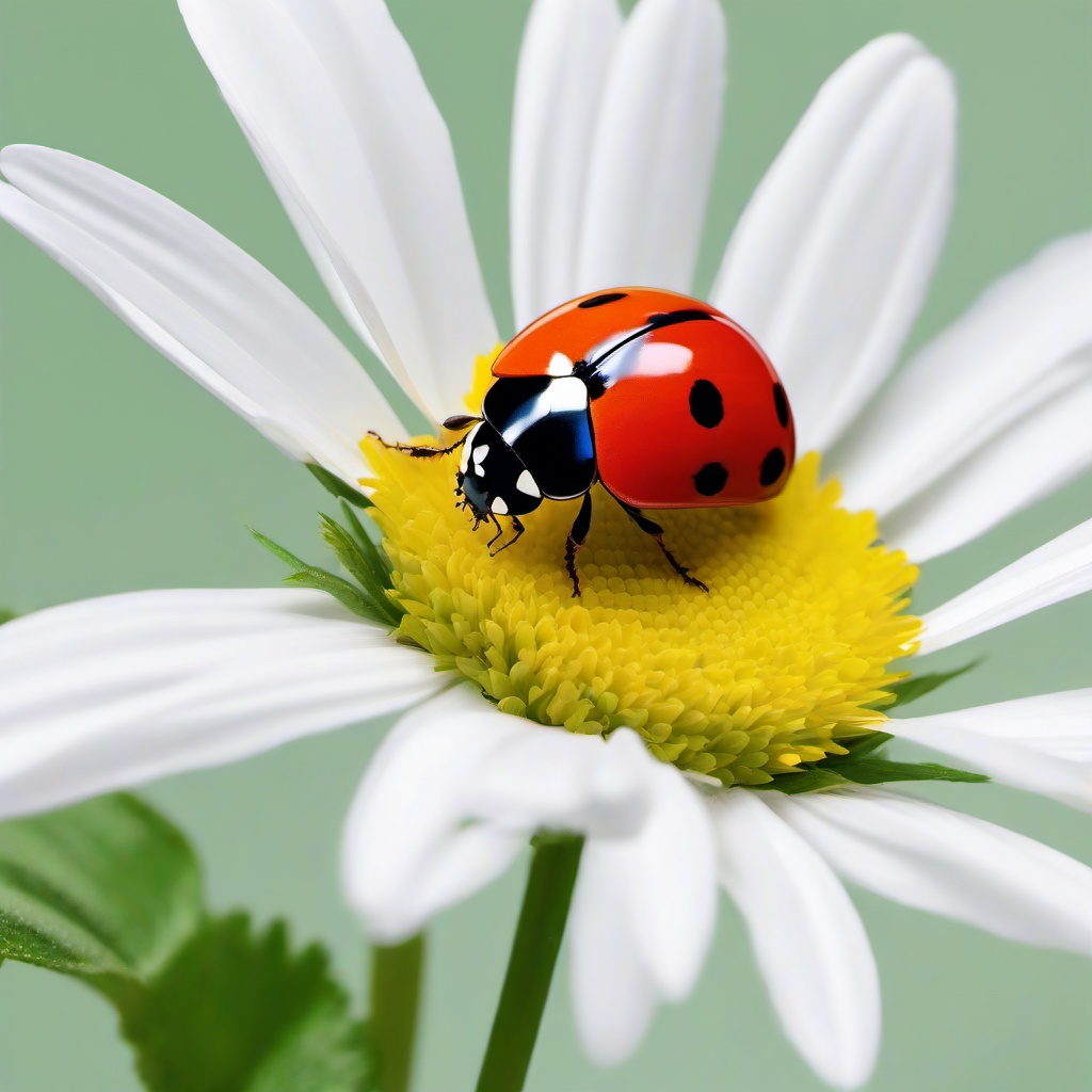 Ladybird clipart - ladybird perched on a daisy flower  color,minimalist,vector clipart