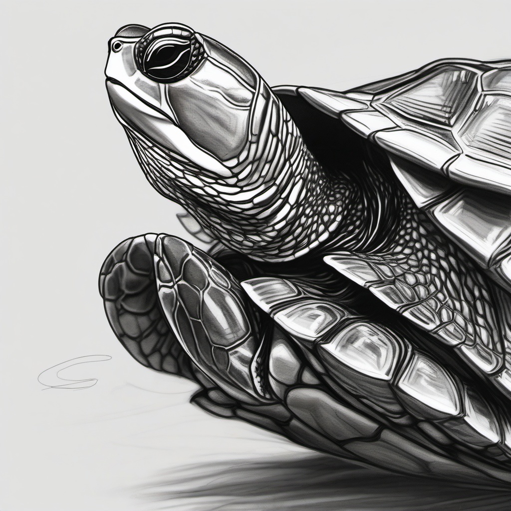 drawing of a red-eared slider  minimal rough sketch scribbles,doodles,black and white