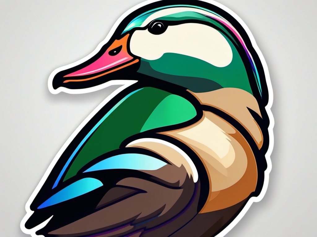 Mallard Duck Sticker - A quacking mallard duck with iridescent feathers, ,vector color sticker art,minimal