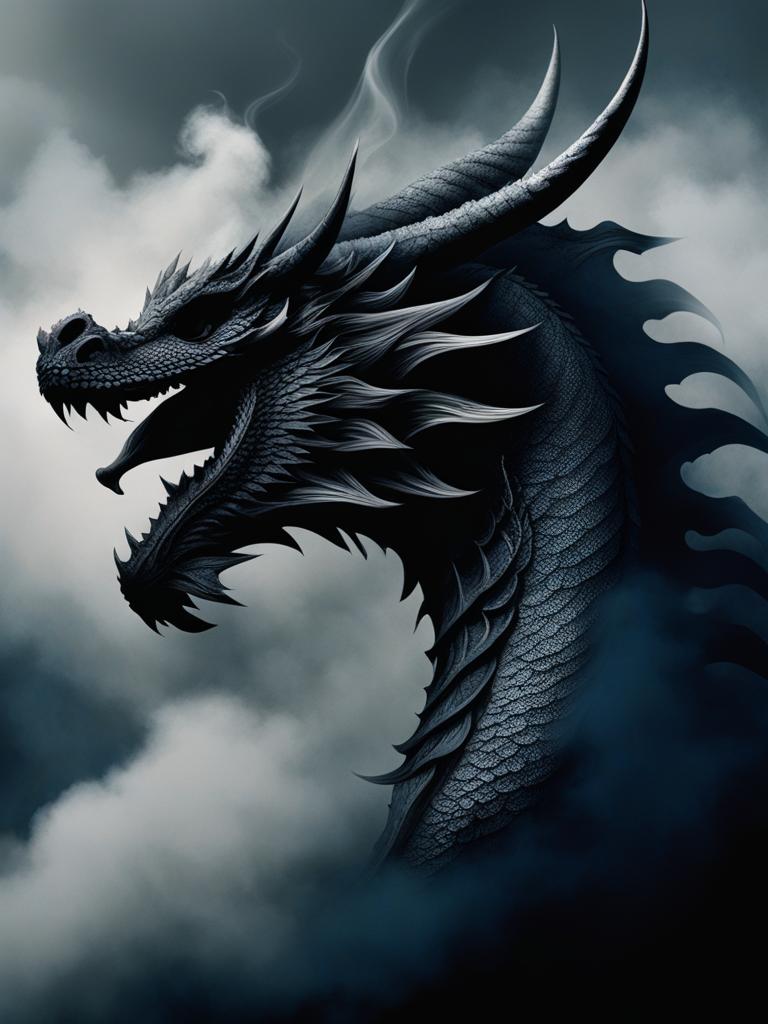 smoke dragon enveloped in billowing smoke and fog, its presence shrouded in mystery and illusion. 