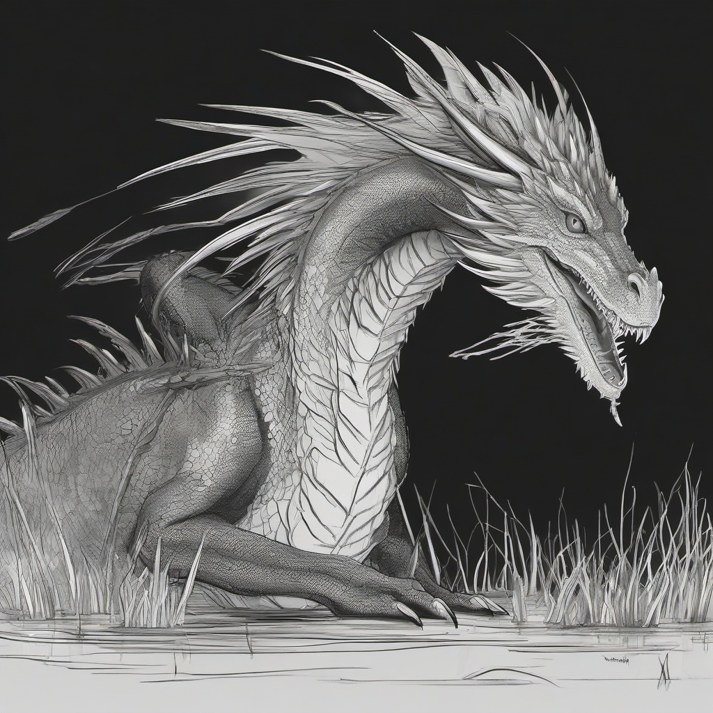 drawing of a swamp dragon  minimal rough sketch scribbles,doodles,black and white