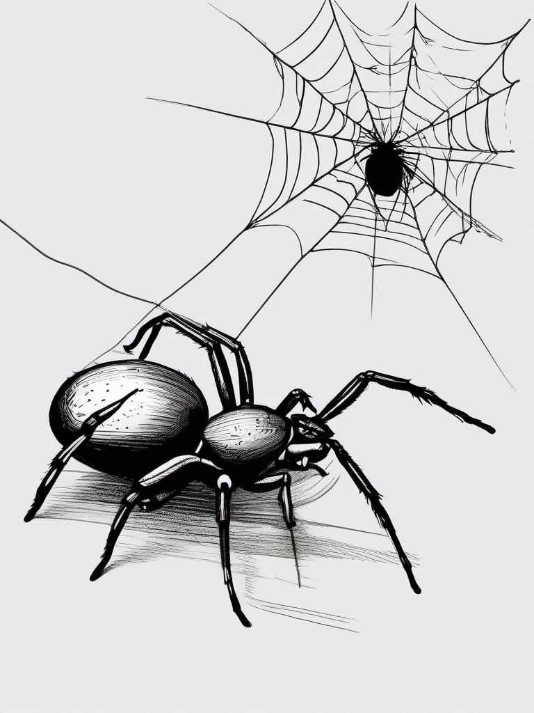 drawing of a spider and its prey  minimal rough sketch scribbles,doodles,black and white