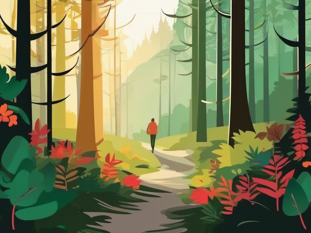 Mountain Forest Walk clipart - A leisurely walk in the forest, ,vector color clipart,minimal