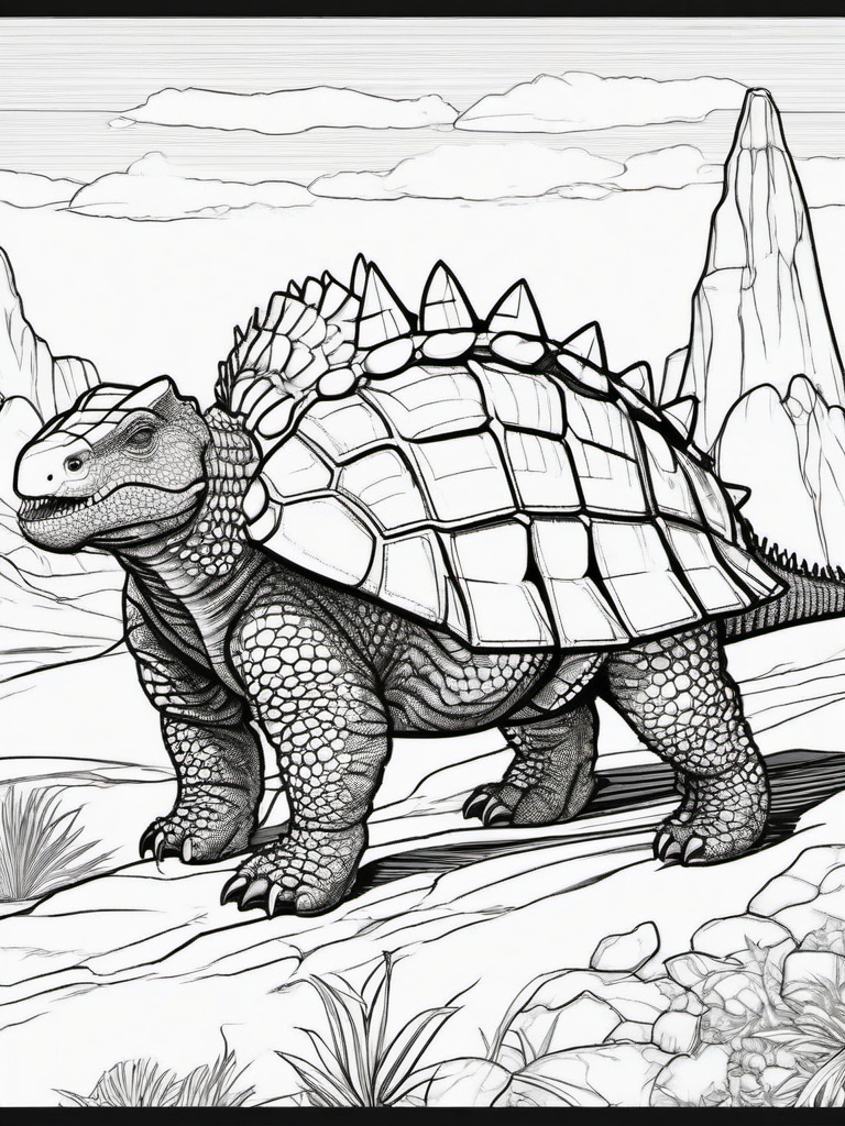 Ankylosaurus Coloring Pages - Armored Dinosaur  black outline printable coloring page