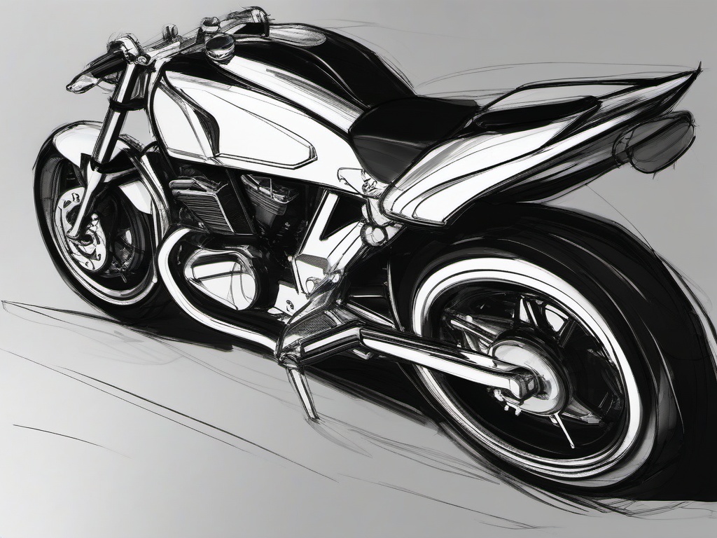 sketch of a motorcycle  minimal rough sketch scribbles,doodles,black and white