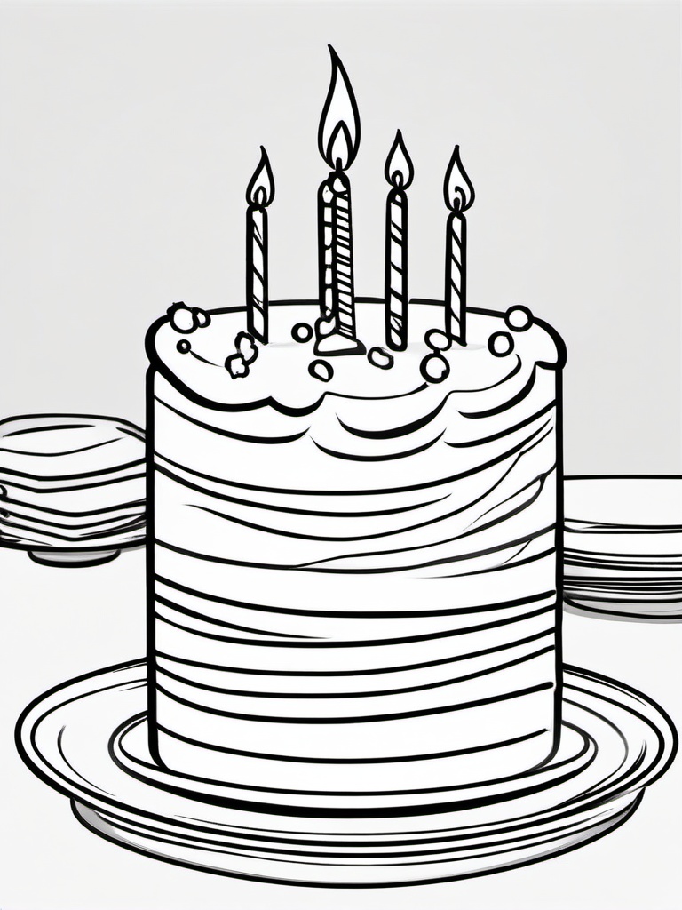 Birthday Cake on a Plate Coloring Pages - Slice of Cake Ready to Eat  minimal black outline printable sheet, coloring page