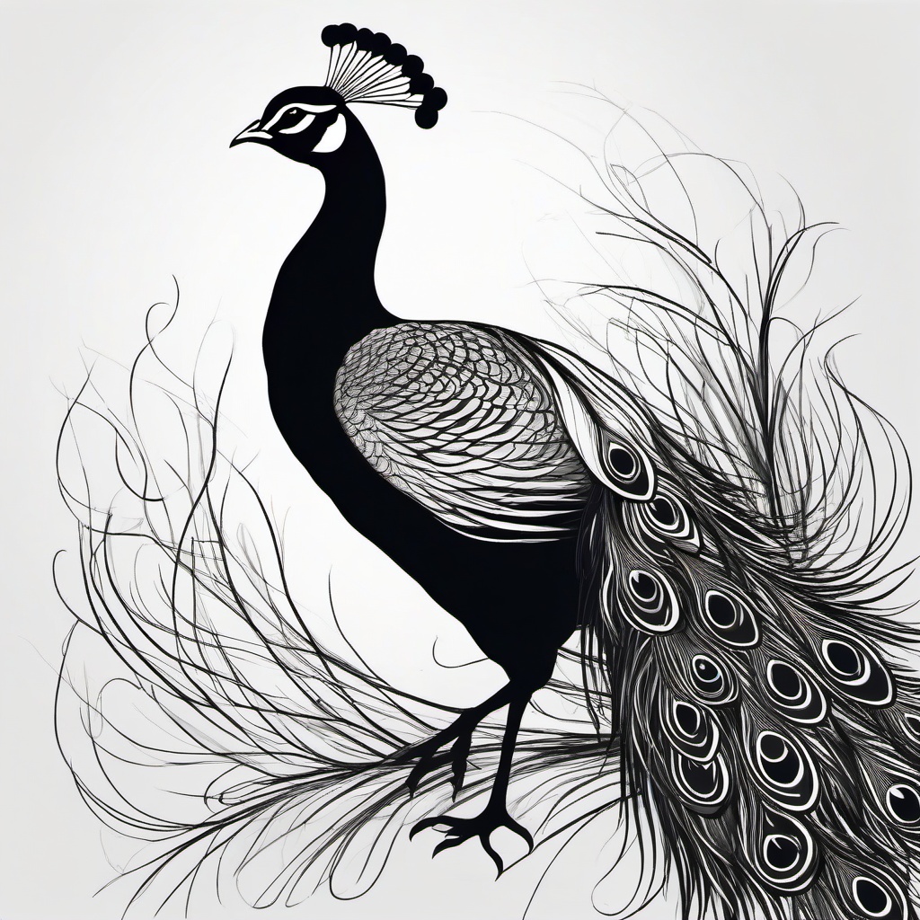 drawing of peacock  minimal rough sketch scribbles,doodles,black and white