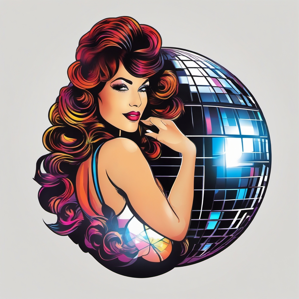 Boogie Nights Nostalgia - Dance through nostalgia with a disco ball tattoo inspired by the vibrant era of Boogie Nights.  tattoo style, white background